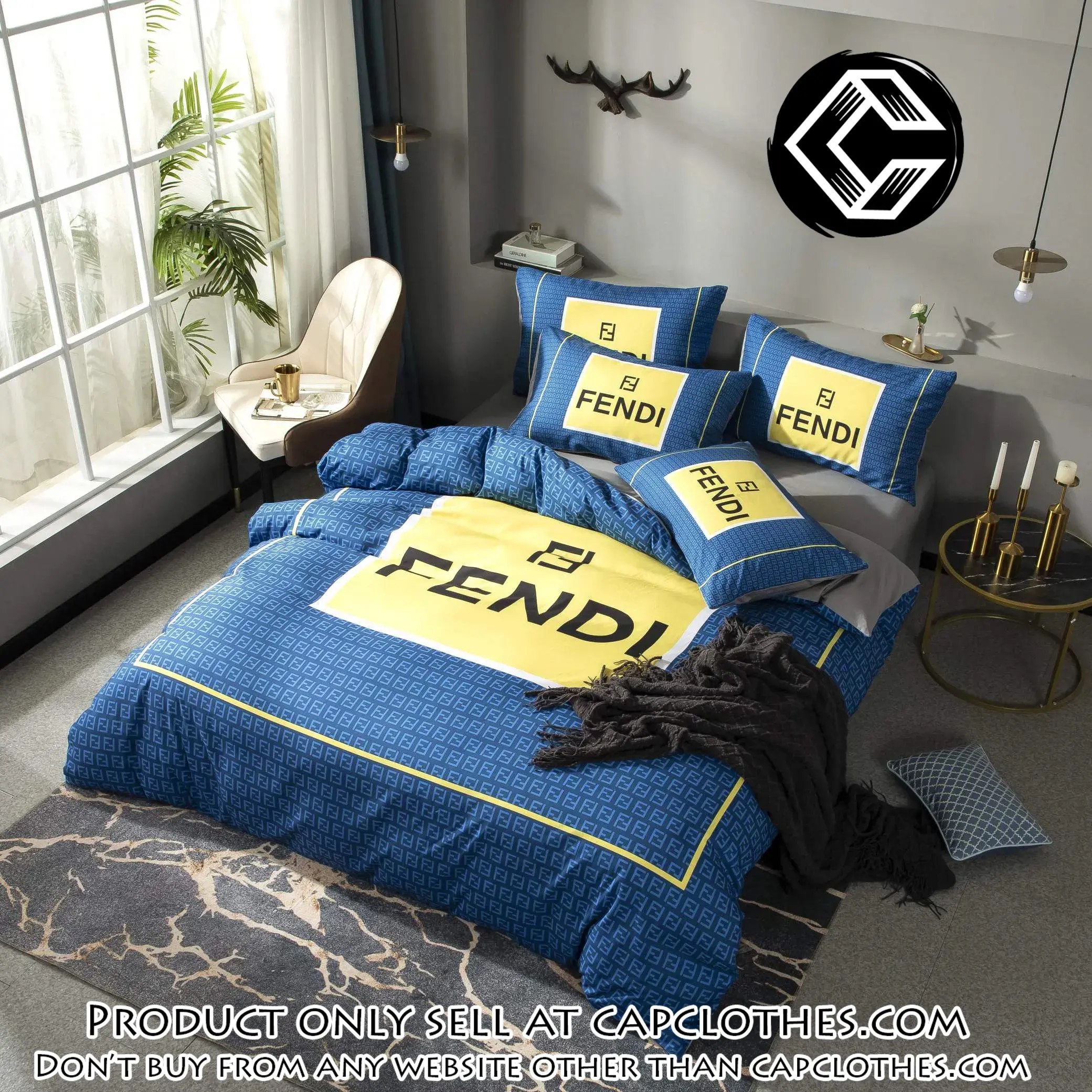 Fendi blue luxury brand premium bedding set bedspread duvet cover set home decor cc4338381